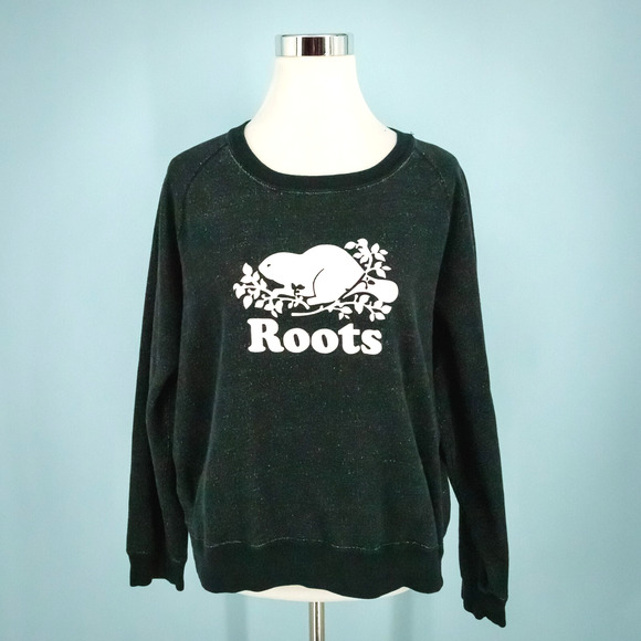 Roots Size XL Gray Beaver Logo Graphic Crew Neck Long Sleeve Cotton Sweatshirt - Picture 1 of 6